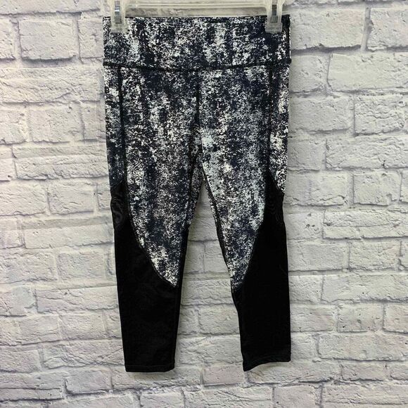 Mono B Leggings Womens Small Black White Mesh Panel‎ Crop Athletic - Picture 1 of 6